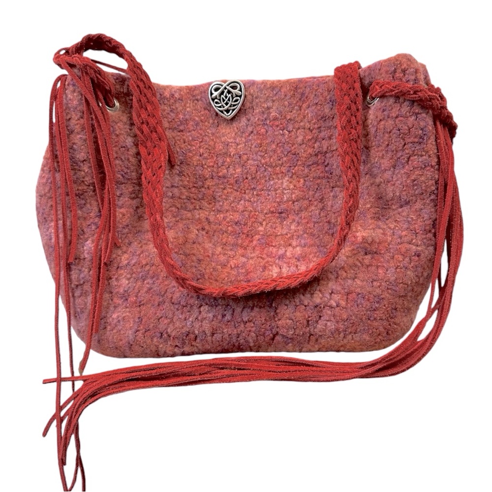 Wool Felted Suede Crossbody Purse Pink Red Purple Rust Suede Heart Magnetic Snap